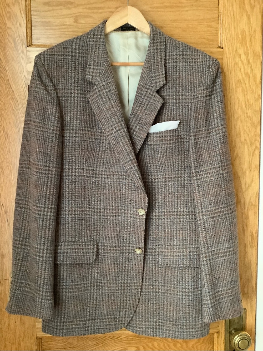 Vintage Men's Tan Glen Plaid Wool Blazer Sport Coat Size 44L 44T Blue Check - Picture 7 of 15